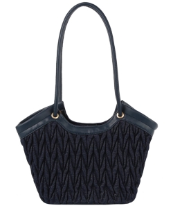 Chevron Quilted Denim Tote Bag L0352M DARK DENIM